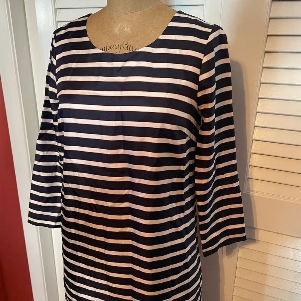 J CREW | navy orange white stripe silk shift dress 0
